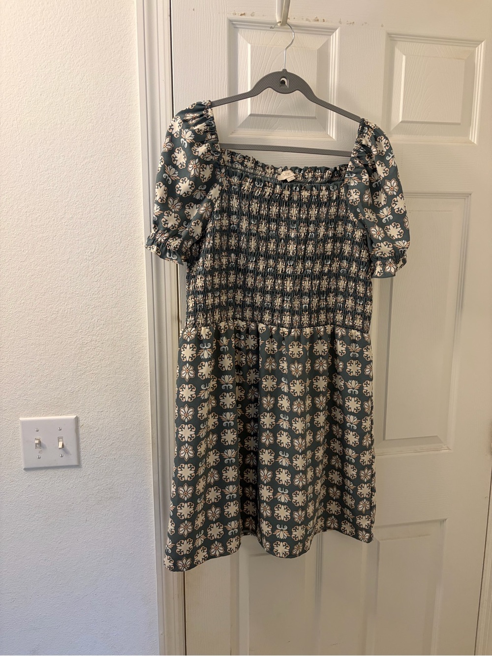 LOFT Teal Floral Smocked Dress